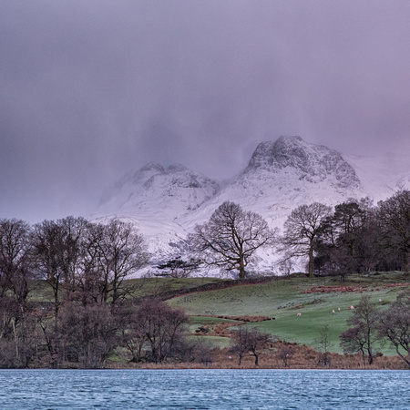 The Langdale Pikes across Loughrigg Tarn 1